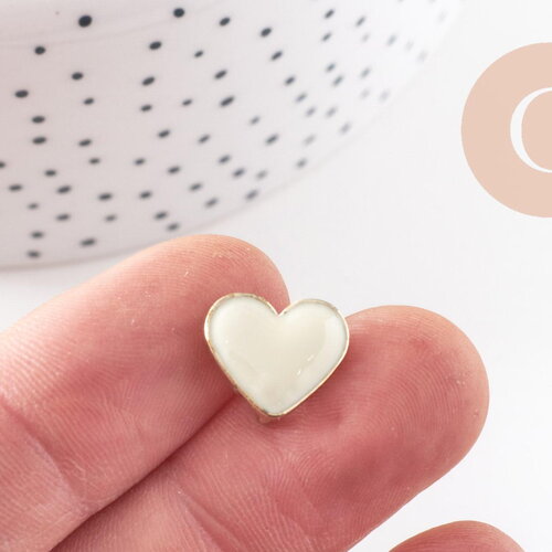 Boucles puces zamac doré coeur émail blanc à personnaliser 11.5mm, la paire (g9900)