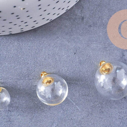 Pendentif bouteille bulle en verre et bouchon en métal doré 17.5-25mm, x1 (g10658)