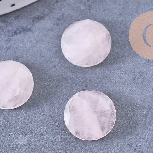 Cabochon rond quartz rose naturel à facettes 16mm, x1 (g10654)