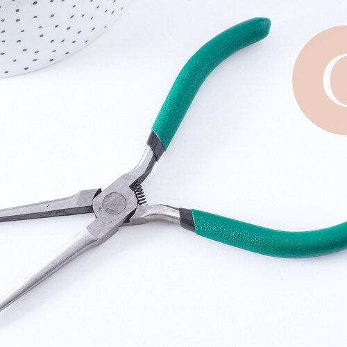 Pince plate long bec fabrication de bijoux acier support vert 14.2cm, x1 (g10650)