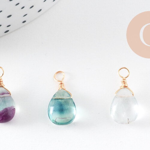 Pendentif goutte fluorite verte violette naturelle 20mm, x1 (g6264)