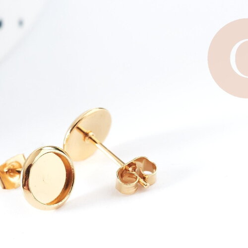 Boucles puce support cabochon rond 6mm laiton doré 16k, la paire (g8922)