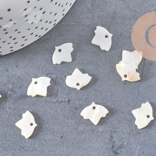 Pendentif feuille nacre blanche naturelle, perle fleur,nacre naturelle,coquillage blanc,création bijoux,14mm,x10 (g0910)