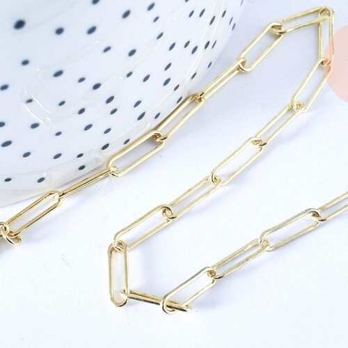 Collier chaine laiton doré clair maille rectangle,chaine collier,création bijoux,chaine large,12x3.5mm,chaine complète, x1 (g2573)