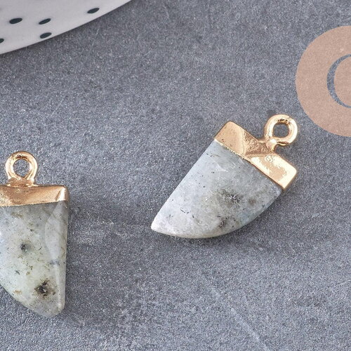 Pendentif corne labradorite naturelle laiton doré 21mm, x1 (g0555)