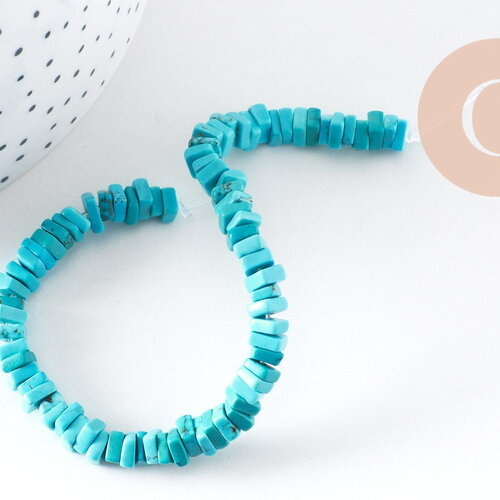 Perle rondelle carré turquoise naturelle5x5mm, x1 fil de 17cm (g4049)