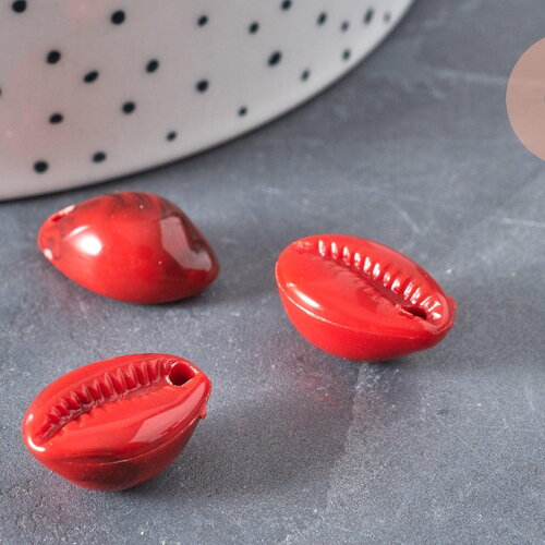 Pendentif coquillage cauri acrylique rouge marbré 19mm, x10 (g1718)