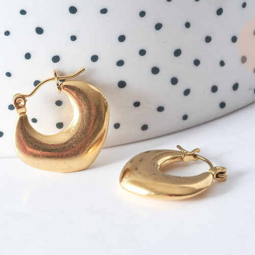 Boucles d'oreilles créoles losange acier 304 doré oreilles percées 19mm, la paire (g7974)