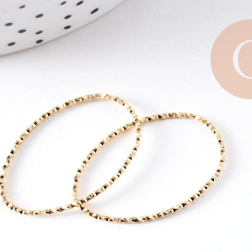 Pendentif connecteur ovale acier 304 inoxydable doré 18k texturé 31mm, x2 (g10408)