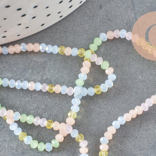 Perle abacus cristal pastel multicolore opaque, perles bijoux, perle abacus, perle cristal,perles verre ,3x2.5mm,fil de 190 perles, x1 (g721