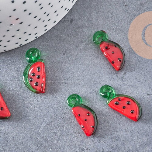 Pendentif pastèque fruit rouge verre tchèque 15-19mm, x5 (g4234)
