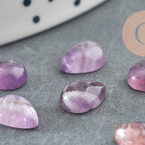 Cabochon goutte amethyste naturelle 8x6mm, x1 (g2271)