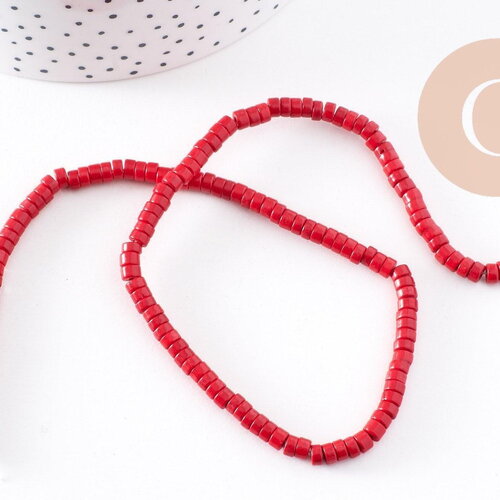 Perles rondes rondelles turquoise rouge 4x2mm, perles corail heishi de synthèse, x1 fil de 45 cm (g0847)