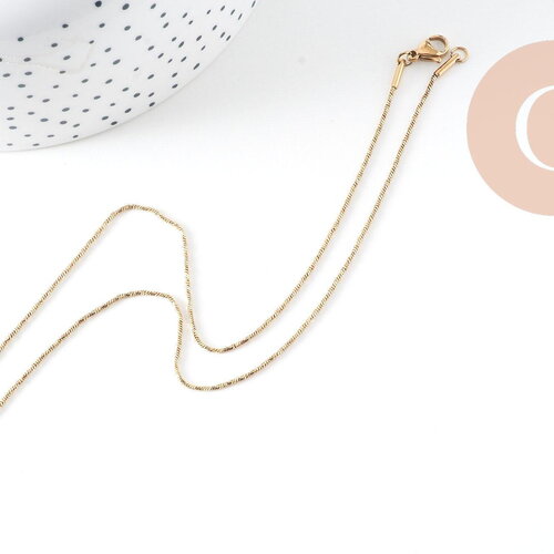 Collier chaine acier inoxydable dorée 14k serpent 1mm/43cm, x1 (g1100)