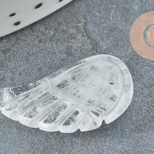 Pendentif aile cristal de roche, pendentif en pierre naturelle, quartz naturel,24.5mm, x1 (g3629)