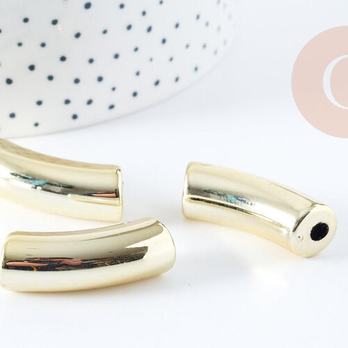 Perle tube incurvé plastique doré 33x10.5mm, perle création bijoux plastique doré,x 6 perles (g10839)