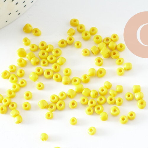 Grosses perles rocaille jaune 4mm, x10gr (g0380)