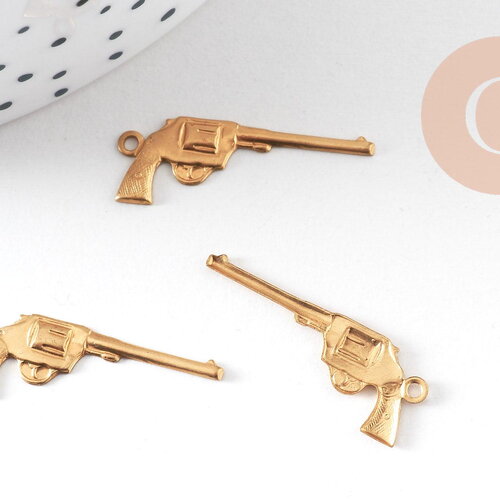Breloques revolver laiton doré, x 2 g6910