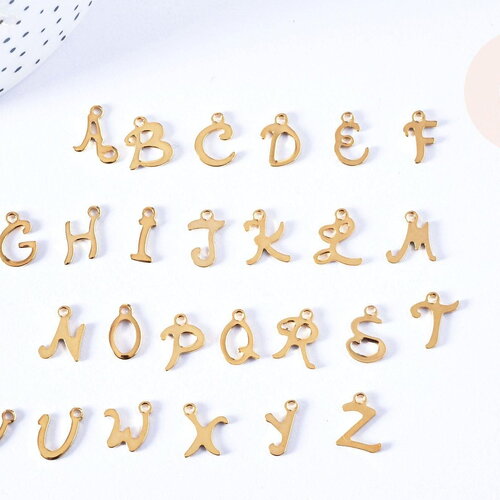 Pendentif lettre initiale acier doré inoxydable 10-12mm, x1 (g6840)