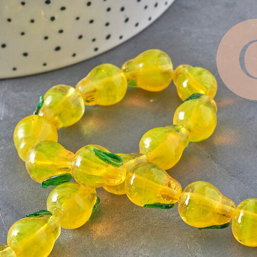 Perles poire fruit verre tchèque artisanal 14mm, x1 fil de 28cm (g11021)