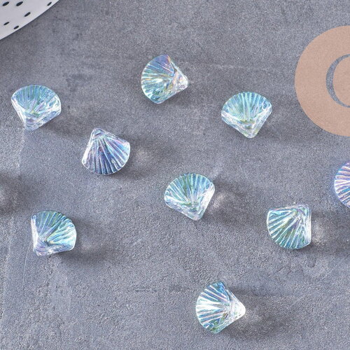 Perle coquillage verre transparent bleu clair 10.5mm, perles verre tchèque, verre bleu, x10 perles (g4375)