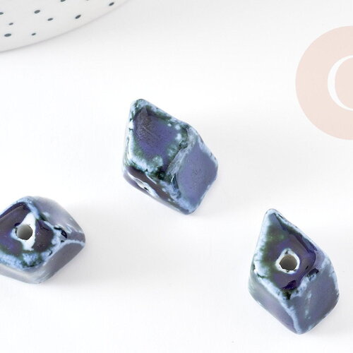 Perles pépite géométrique céramique bleu 20mm,perle porcelaine pour création bijoux diy x10 (g9152)