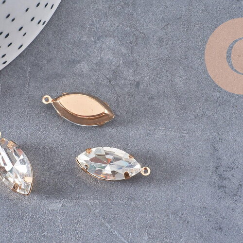 Pendentif navette cristal,pendentif cristal, pendentif doré,cristal blanc,création bijoux,marquise dorée,21mm-g1095
