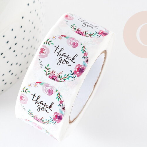 Autocollant merci fleurs 25mm, x500 (g3289)
