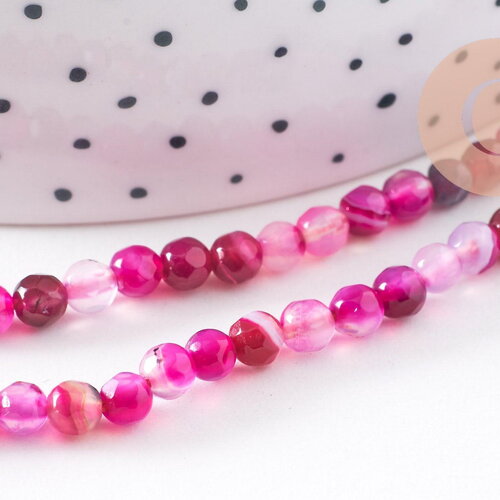 Perle agate naturelle rose4mm, x1 fil de 35cm (g0493)