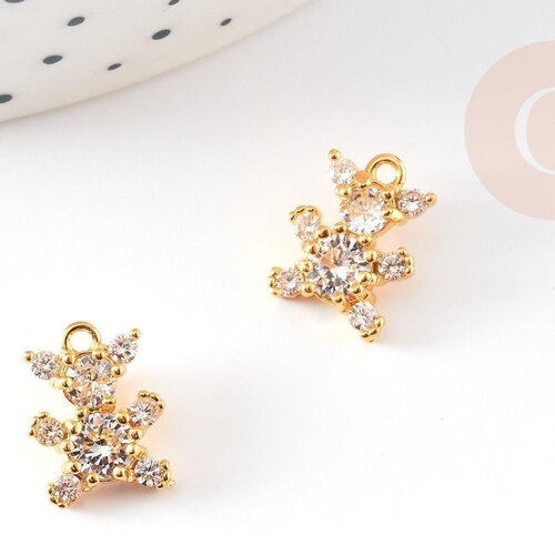 Pendentif ourson laiton doré 18k zircon 12.5mm, pendentif laiton jouet, bijou d'enfance, x1 g6392