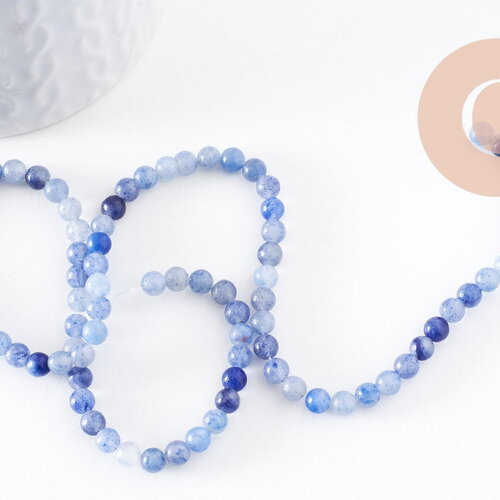 Perle ronde aventurine bleue naturelle 4mm, x1 fil de 38cm (g3623)