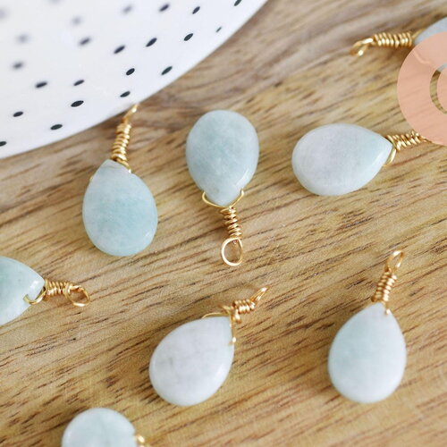 Breloque goutte amazonite naturelle facettes 21mm, x1 (g6235)