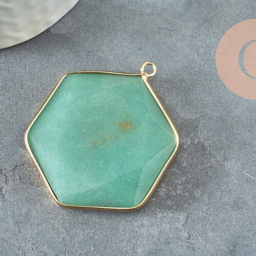 Pendentif hexagone aventurine verte,pendentif pierre,pendentif collier,pierre naturelle,pendentif aventurine naturelle,45mm, x1 g2427
