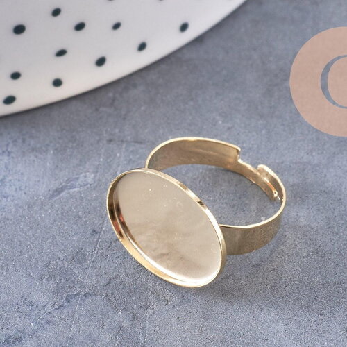 Bague réglable pour cabochon ovale 18.5x13.5mm en acier doré inoxydable 17mm, x2 (g4319)