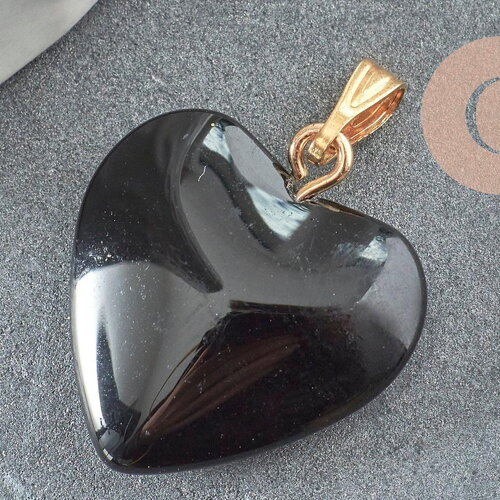 Pendentif coeur doré carats verre noir 22mm, pendentif amour doré cristal, création bijoux, x1 g6209