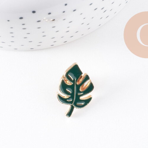 Broche pins feuille monsterosa motif végviergesétal doré émail 25mm ,x1 (g5745)