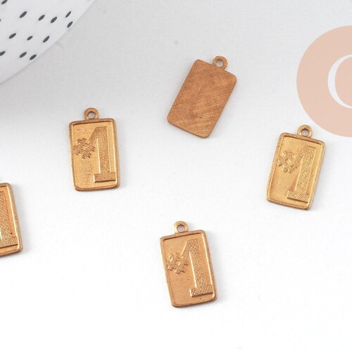 Breloque médaille laiton, fournitures pour bijoux, breloque bijoux, numéro 1, 15mm x5 (g0998)