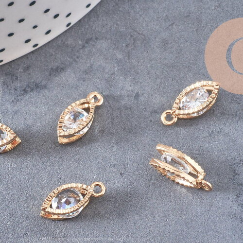 Pendentif ovale or rose cristal zircon, pendentif or rose,pendentif cristal,bijou doré création bijoux,11mm, les 4,g2466