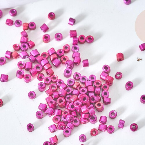 Perles rocaille tube verre rose fuchsia métallisé mat, x1 sachet de 8g (g7763)