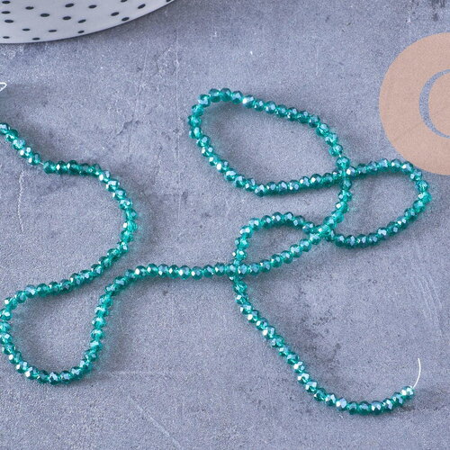 Perles abacus cristal vert emeraude irisé 2.7mm, x1 fil de 28cm (g10952)