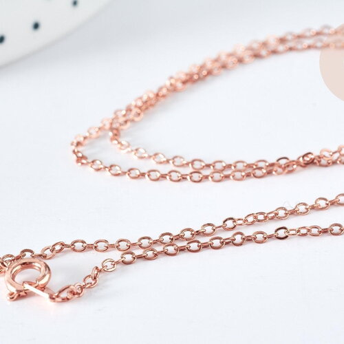 Collier chaine complète laiton or rose forçat 45cm, collier dorée or rose, x1 (g8340)