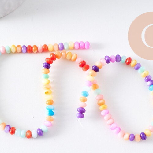 Perle rondelle nacre naturelle multicolore 5x3mm, x1 fil de 38cm (g10369)