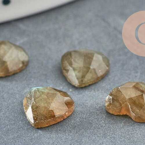 Cabochon cœur pierre labradorite naturelle facettée 8mm, x1 (g8876)