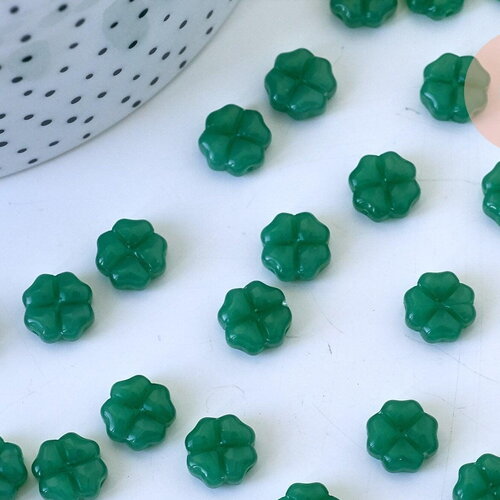Perles fleur verre vert 6x3mm, x10 (g5610)