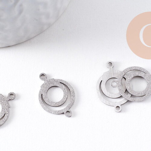 Pendentif connecteur rond en acier 201 inoxydable platine 19mm, x2 (g10379)
