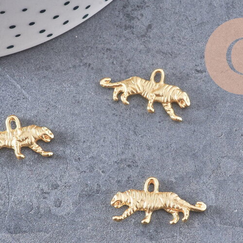 Breloque tigre zamac doré 18k 16mm x2 (g5661)