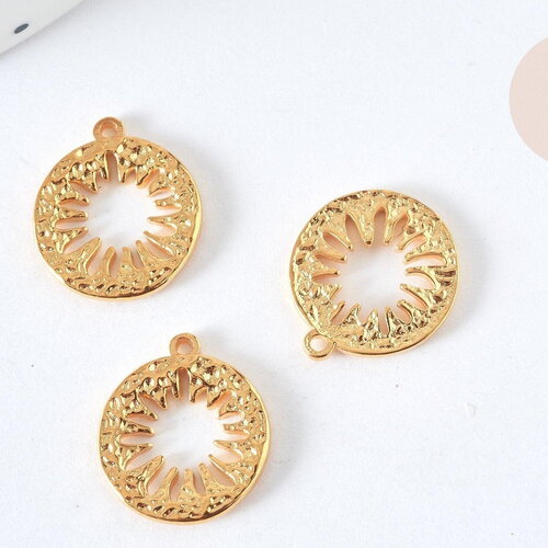 Pendentif rond fleur acier 304 doré 16mm, pendentif fin et léger création de bijoux acier, x1 g7381