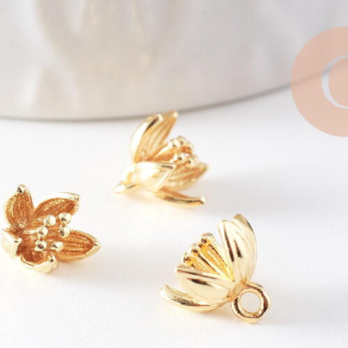 Pendentif fleur laiton doré 9mm, x5 (g1048)