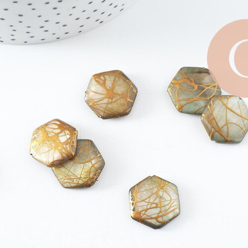 Perle hexagone nacre naturelle beige or, perle hexagonale, coquillage pour création bijoux,20mm, x20 g5861