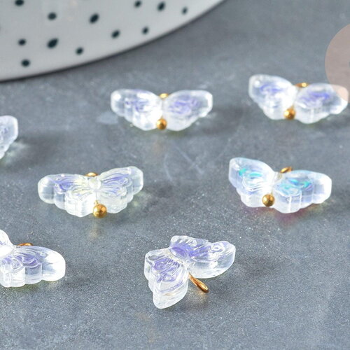 Pendentif papillon verre transparent ab laiton doré 10mm, pendentif cristal, x5 ou x10 (g7843)